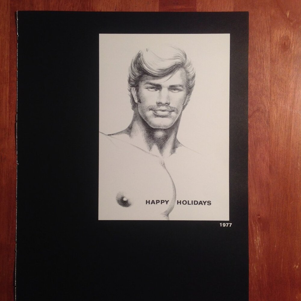 Art Page/Print TOM of FINLAND Book Retro#1 1988 Bare Butt & Happy Holidays TF108